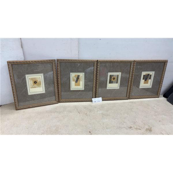 Four Framed Mixed-Media Collage Artworks with Coin Accents, Signed Nina B. 17 × 15”