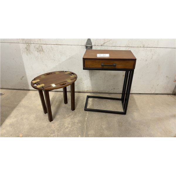 C-Shaped End Table with Drawer and Oval Butler's Tray Side Table with Brass Hinges
