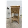 Image 2 : Vintage Woven Wicker Sewing Basket Stand with Hinged Lid and Lower Shelf