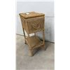 Image 3 : Vintage Woven Wicker Sewing Basket Stand with Hinged Lid and Lower Shelf