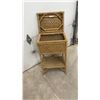 Image 4 : Vintage Woven Wicker Sewing Basket Stand with Hinged Lid and Lower Shelf