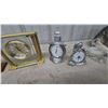 Image 2 : Assorted Desk Clocks: 2” Seagull" Metal Train and Bear Clocks, 2 Brass and Glass Clocks