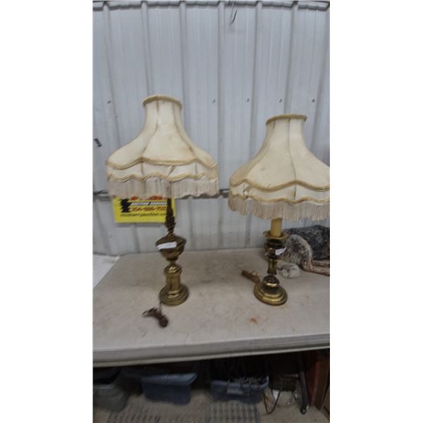 Pair of Stiffel Brass Table Lamps with Fringed Shades