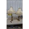 Image 1 : Pair of Stiffel Brass Table Lamps with Fringed Shades