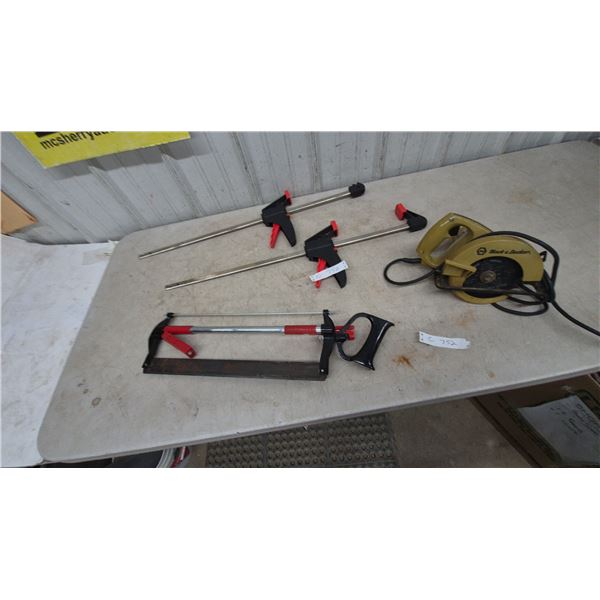 Black and Decker Circular Saw, 2 Bar Clamps, and Mitre Saw