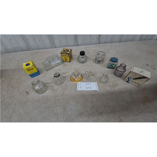 Vintage Ink Bottles and Inkwells, Sheaffer Skrip and Reliance Ink Boxes