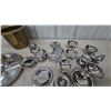 Image 3 : Brass Top Hat Ice Bucket, Divided Serving Tray, and Assorted Stainless Steel Bowls and Plates
