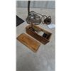 Image 5 : Vintage Desk Lamp with Inkwell, Cast Iron Bookends, and Boxed Rubber Stamp Set