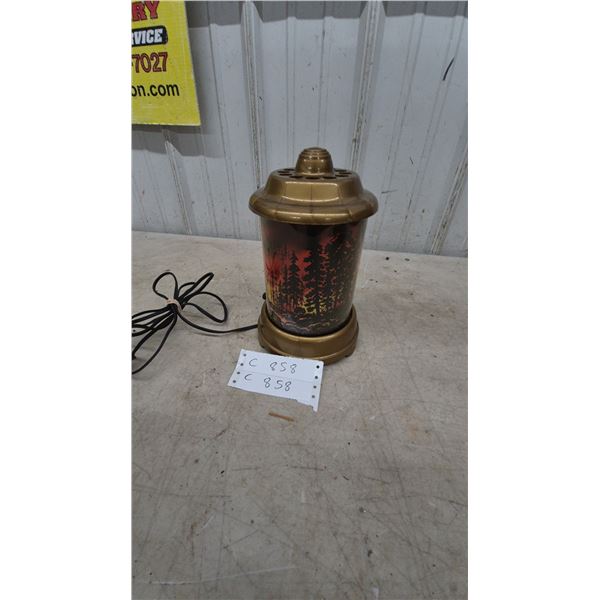 Vintage Electric Tabletop Motion Lantern Lamp with Forest Silhouette Fireplace Effect