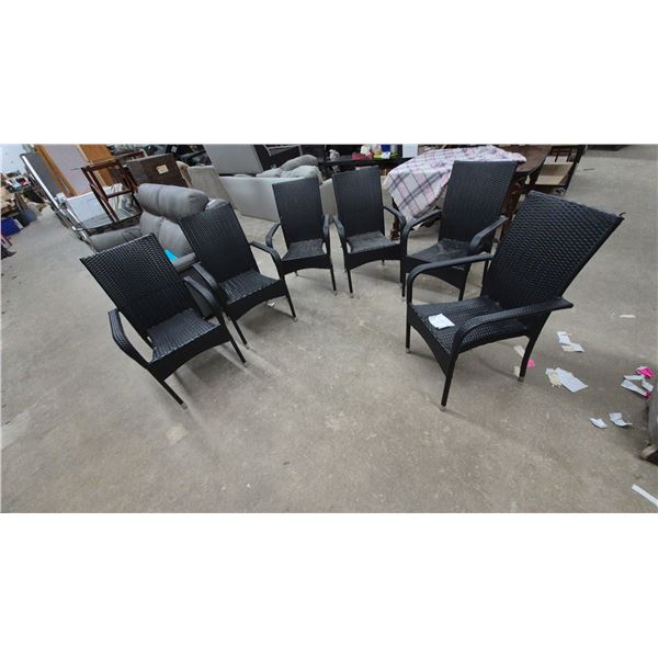 Set of 6 Black Woven Patio Chairs