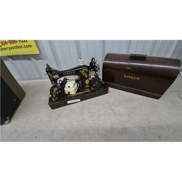 Singer Sewing Machine and Case, Antique, Electric