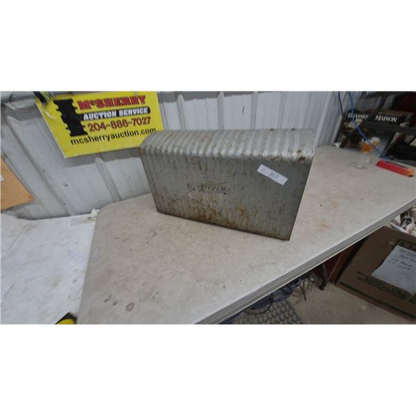 Vintage Metal Mailbox with Hinged Door and Ribbed Top, 10”×14”×23”