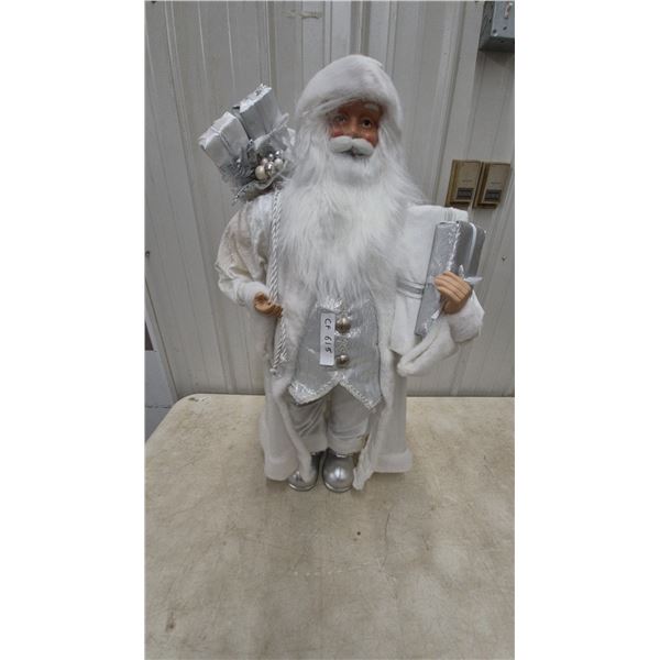 White and Silver Santa Claus Figure with Gifts and Bag. 36” tall