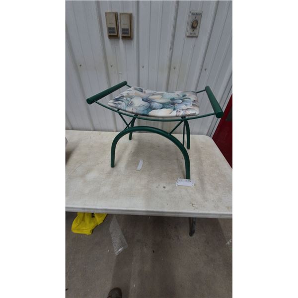 Green Metal Garden Kneeler and Seat with Floral Cushion