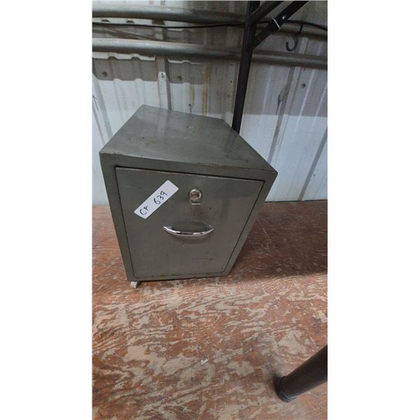 Vintage Steel Safe with 3 Interior Drawers, Key, and Casters