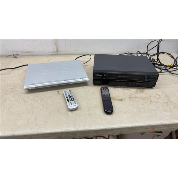 Magnasonic DVD824-2 Digital DVD Player and Citizen VHS HQ Video Cassette Recorder With Remotes