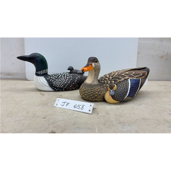 Ducks Unlimited Numbered Hand-Painted Common Loon With Chick and Mallard Hen With Ducklings