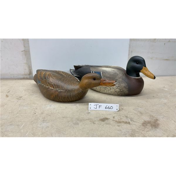 Pair of 1992 Ducks Unlimited Canada Robert Capriola Wooden Mallard Decoys, Female Numbered 5/600