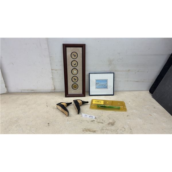 Framed Winter Landscape by Anne Snihor, Duck Unlimited Display 20 × 8, Decoy Heads Shelf Supports