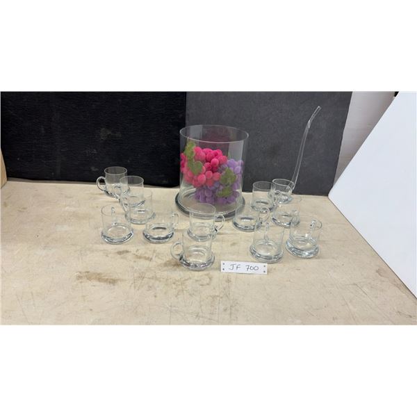 Glass Punch Bowl Set with Ladle, 12 Demitasse Cups and Artificial Grapes