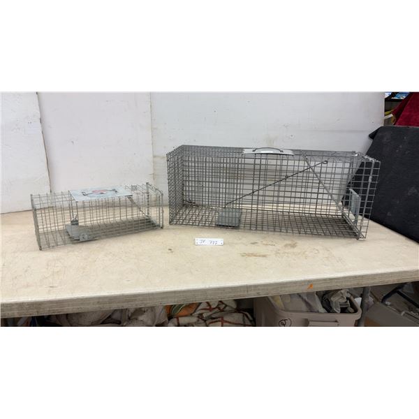 Two Single-Door Live Animal Cage Traps, 12 × 10 × 32” and 7 × 6 1/2 × 6 1/2”