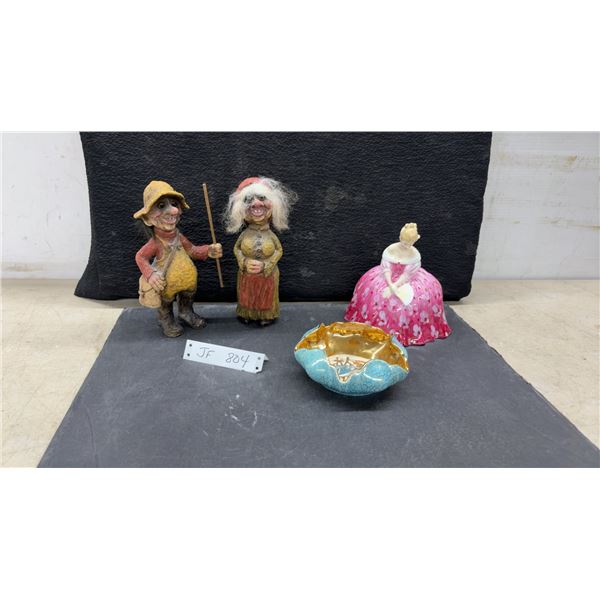 Royal Doulton "Victoria" HN 2471 Bone China Figurine, 7” Tall, Trinket Dish, and Two Troll