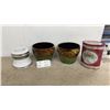Image 1 : White and Silver Ceramic Holder, 2 Brown and Green Ceramic Planters, and Peter Rabbit Tin