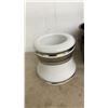 Image 2 : White and Silver Ceramic Holder, 2 Brown and Green Ceramic Planters, and Peter Rabbit Tin