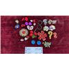 Image 1 : Vintage Brooches, Earrings, and Pins: Red Flower, Gold Question Mark, Blue Oval