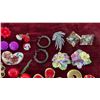 Image 4 : Vintage Brooches, Earrings, and Pins: Red Flower, Gold Question Mark, Blue Oval
