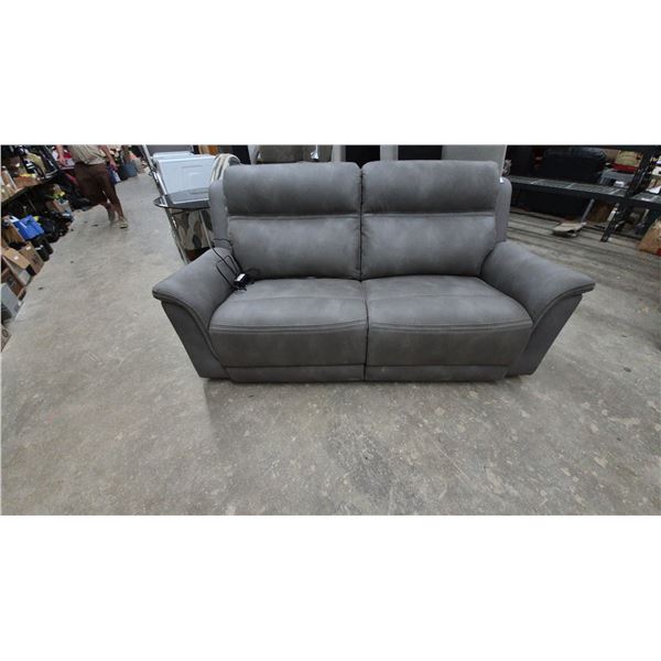 Gray Two-Seat Leather / Leather-Style Reclining Sofa with Power Cord, 82” Wide