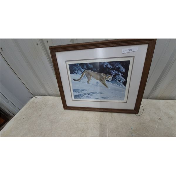 “Snowy Stalker” Print by B. Finan, 1991, Framed and Matted