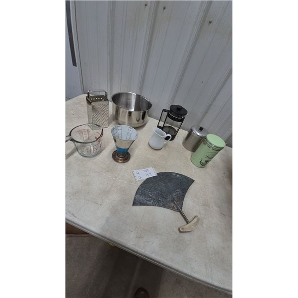 Kitchen Utensils: Anchor Hocking Fire-King Measuring Cup, Grater, Bowl, French Press