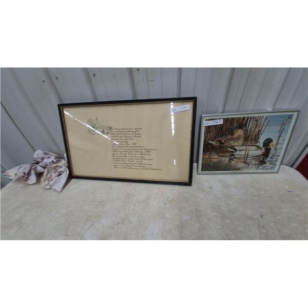 Framed Lower Fort Garry Document and Willem and Debter Duck Print