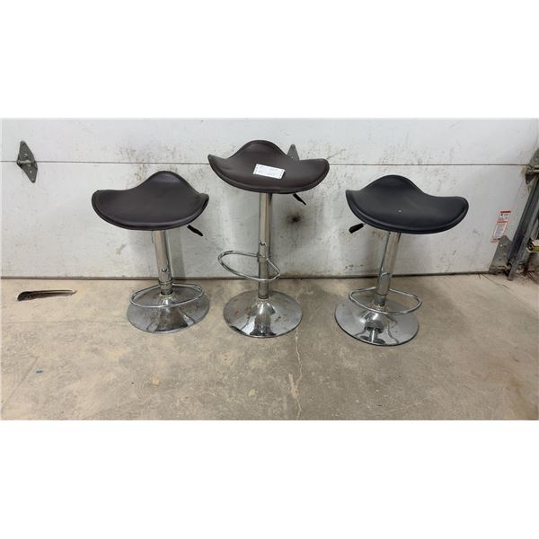 Set of 3 Adjustable Height Swivel Bar Stools with Faux Leather Seats