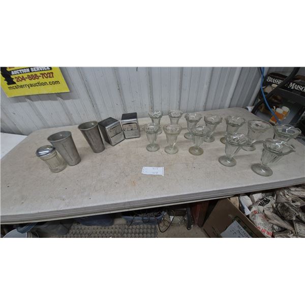 Vintage Napkin Dispensers, Malt Cups, and Soda Fountain Glasses