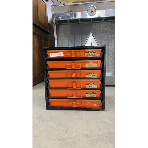 Papco 6-Drawer Parts Cabinet with Blind Rivets, Snap Rings, Drain Plugs, and Cotter Pins