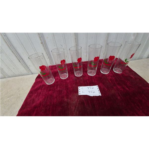Six Red Rose Tea Glasses