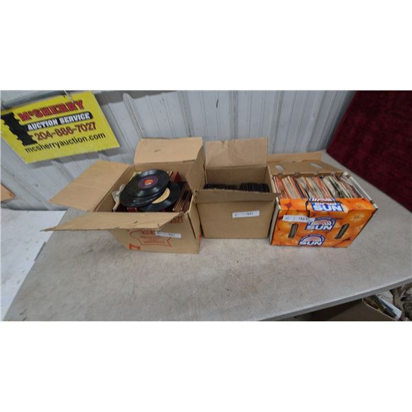 Vintage 45 RPM Records in 3 Boxes, including Capitol Records and Sun Mandarine Oranges Box