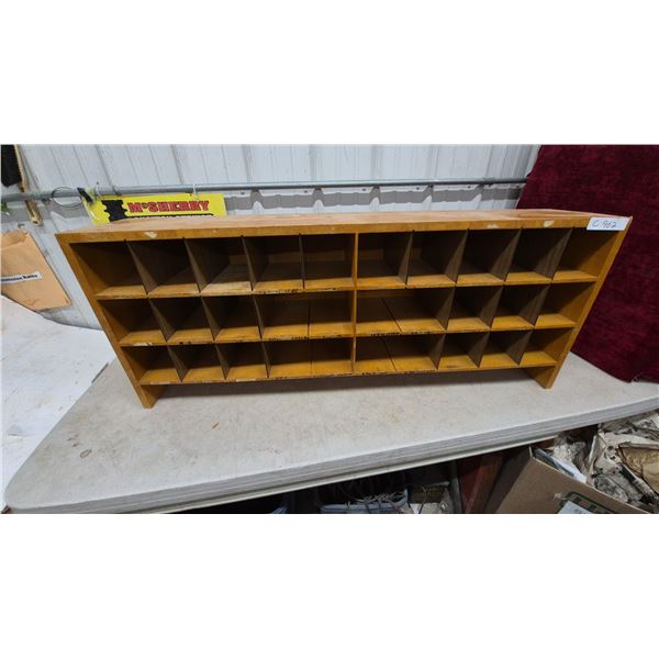 Vintage Wood 30-Compartment Mail Sorter or Cubby Shelf, 45”×18”×9”