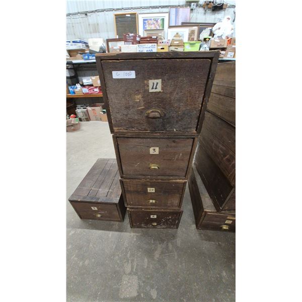 Stack of 4 Antique Wooden filing Drawers, 51”×18”×24”