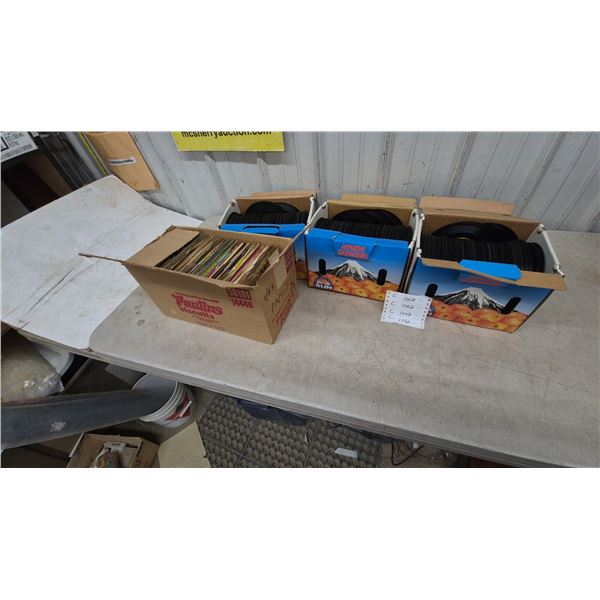 Four Boxes of 45 RPM Records, One Box of 45 RPM Record Sleeves