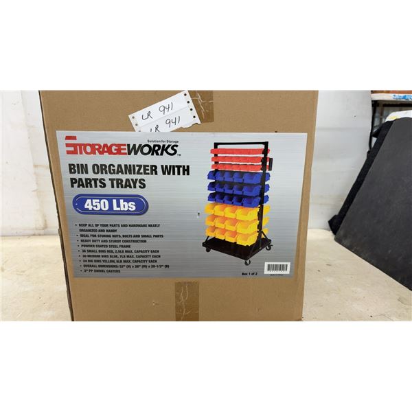 New StorageWorks 450 Pound Bin Organizer with 90 Parts Trays, 52” x 26” x 20 1/2”, Swivel Casters