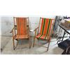Image 1 : Pair of Vintage Mid-Century Wooden Folding Deck Chairs with Striped Canvas Seats