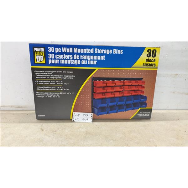 Power Fist 30-Piece Wall Mounted Storage Bins Set with Red and Blue Bins and Mounting Board