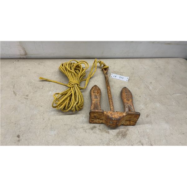 AMSCO Selkirk Cast Iron River Grappling Anchor with Yellow Rope