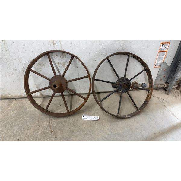 Pair of Antique Cast Iron Spoked Wheels for Wheel Barrow, 16”