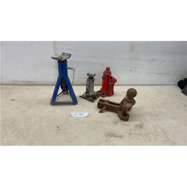 Jack Stand, 2 Hydraulic Bottle Jacks, and Ball Mount Trailer Hitch