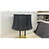 Image 4 : Vintage Hollywood Regency Brass and Lucite Double Candelabra Table Lamp With Black Shade, 27” High