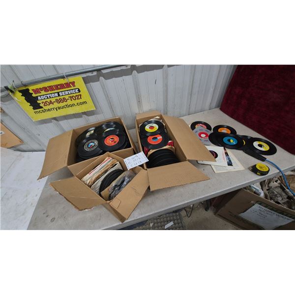 Large Lot of 45 RPM Vinyl Records in 3 Boxes, Some with Sleeves